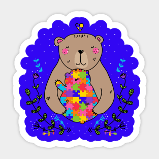 floral autistic mama bear Sticker